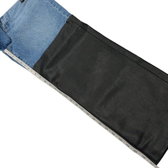 Blank NYC Jeans Womens 26 Blue Baxter Wide Leg Rib Cage Moto Faux Leather Biker - Picture 3 of 12